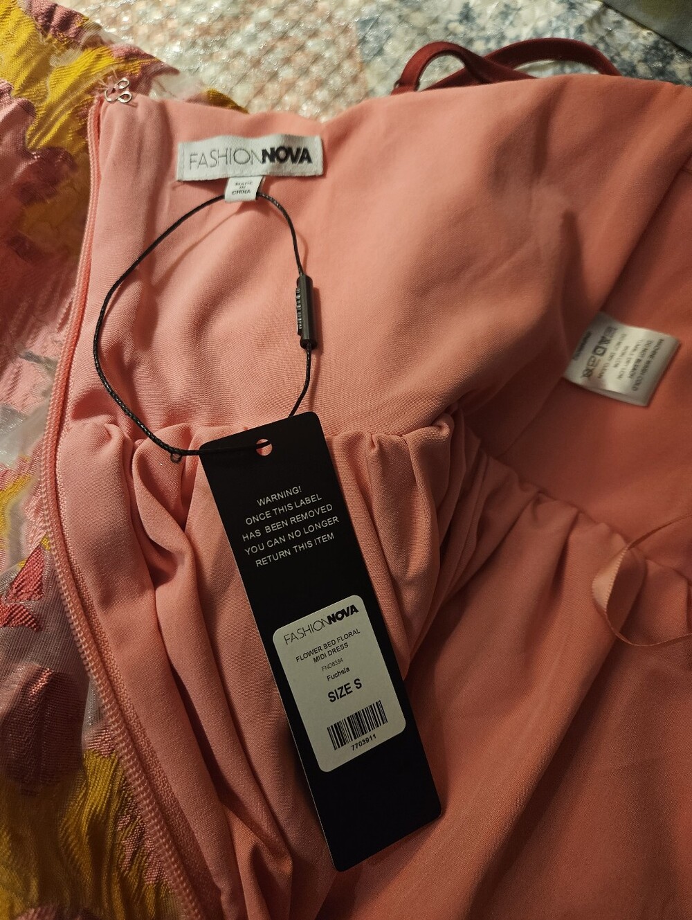 Fashion Nova Spaghetti Strap Pink Floral A-Line Dress with Orange Accents - Picture 11 of 16